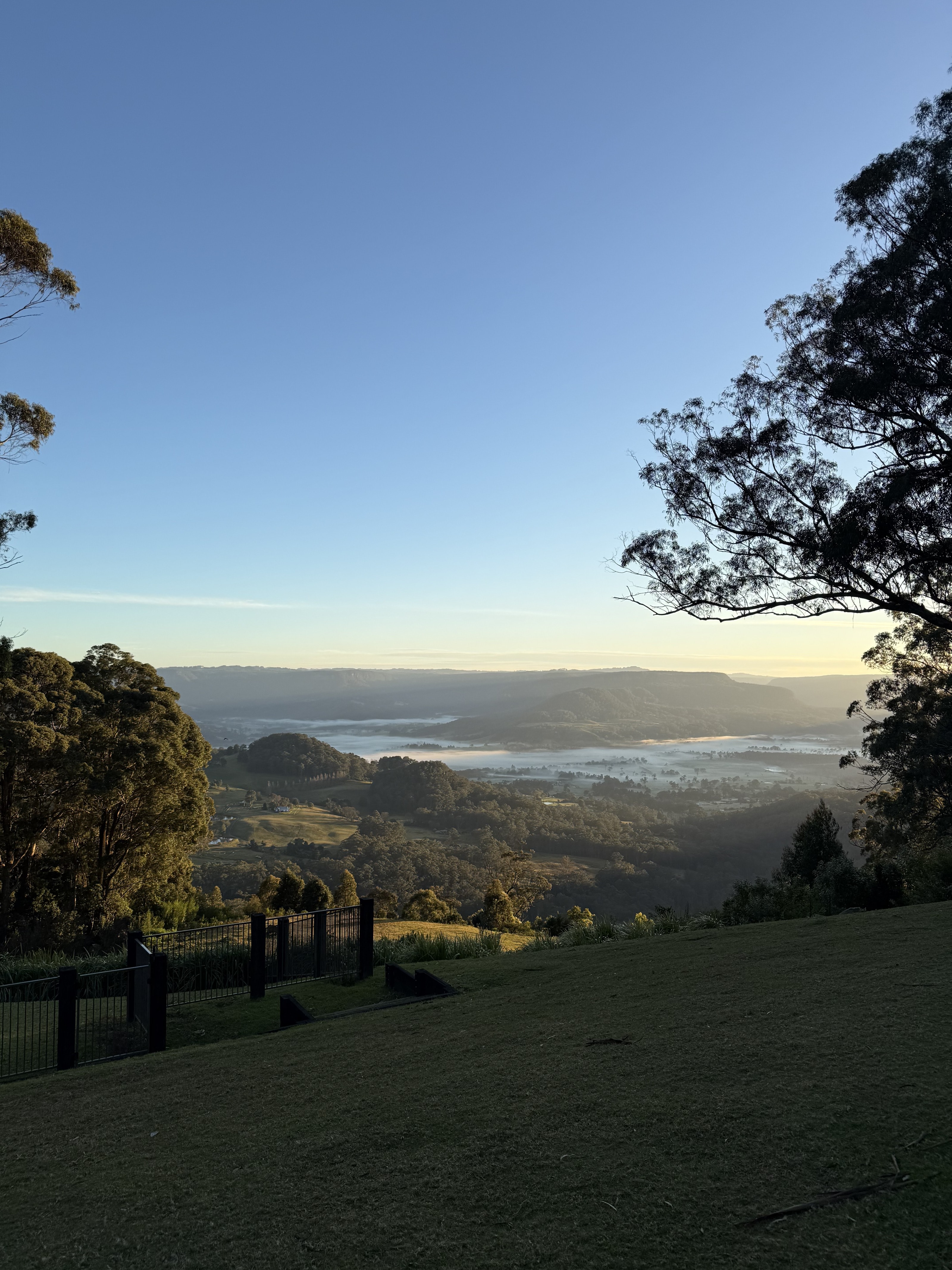 Sunrise over a valley escarpment, New South Wales